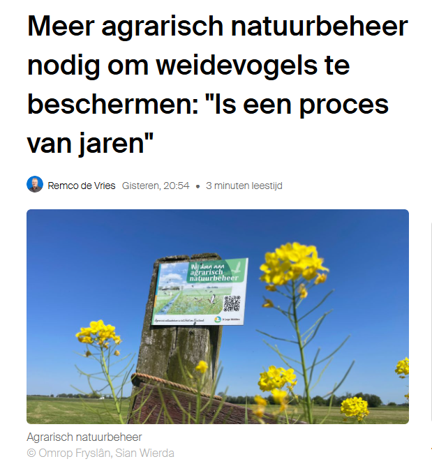 Omrop Fryslân: een beperkte toename van zwaar agrarisch natuurbeheer levert een plus op de marge op